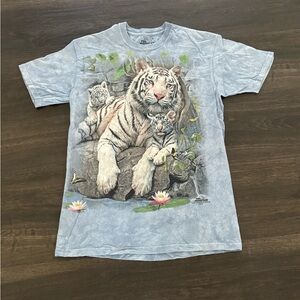 Y2K The Mountain Tie-Dye White Bengal Tiger Graphic Shirt Size Medium